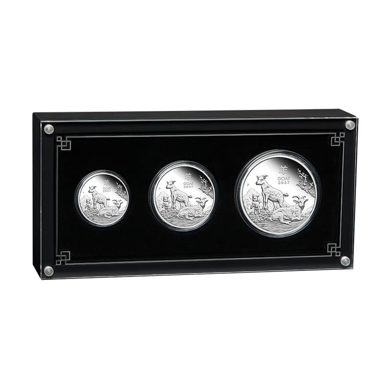 Coin case of Silver Lunar III 3 Coin Set PF - Goat 2027