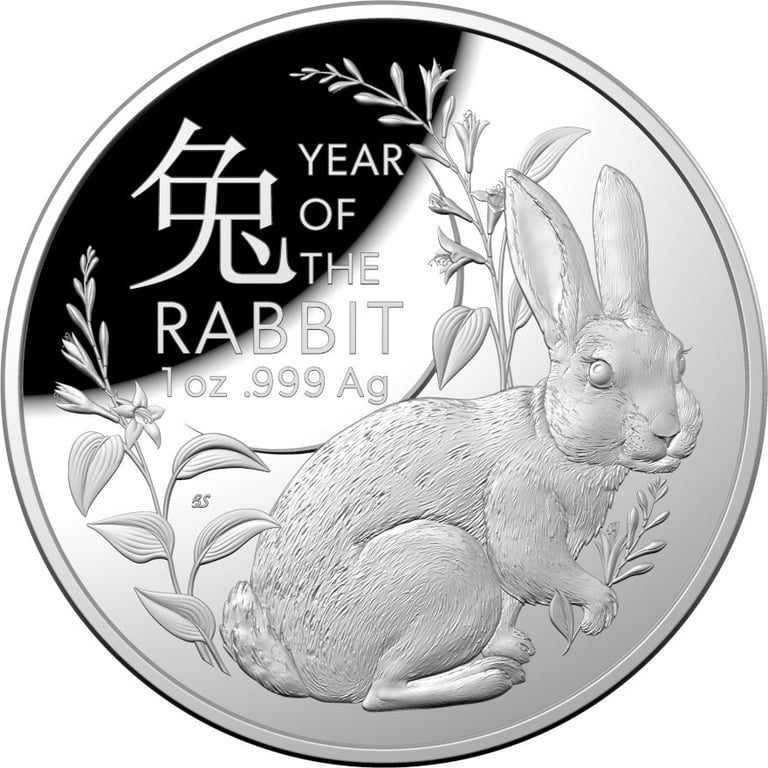 Front of the Silver Lunar Hare 1 oz PF domed coin - RAM 2023