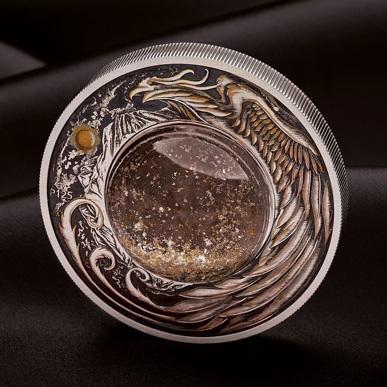 Side view of the Silver Alicanto 2 oz - Antique Finish 2024