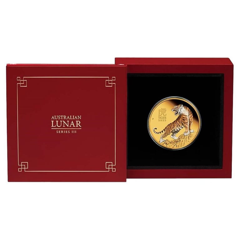 Gold Lunar III Tiger 1 oz PF - colored 2022 in the original coin case