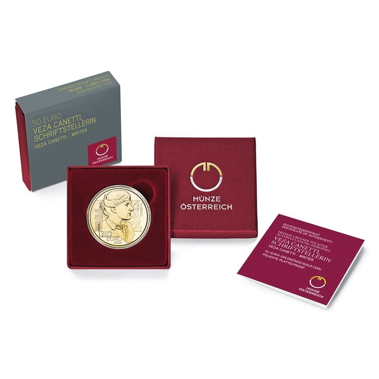 Gold Austria’s Unsung Heroines - ""Veza Canetti"" 50 EUR AUT PF -  2024 in the original coin case