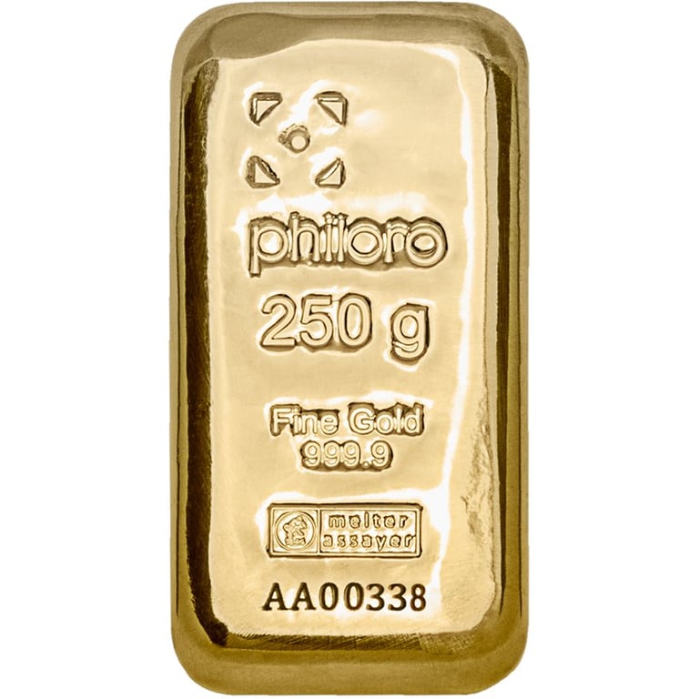 Front of the Gold bar 250 g cast - philoro
