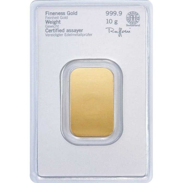 Back of the Gold bar 10g - Heraeus in the blister card