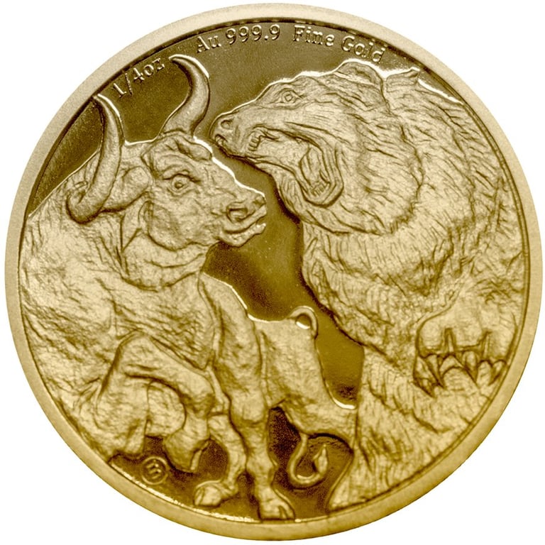 Front of the Gold Bull & Bear 1/4 oz - 2023