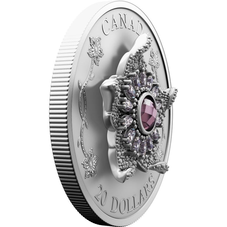 Side view of the Silver 'Williamson Diamond Brooch' 1 oz - Matte Proof 2025