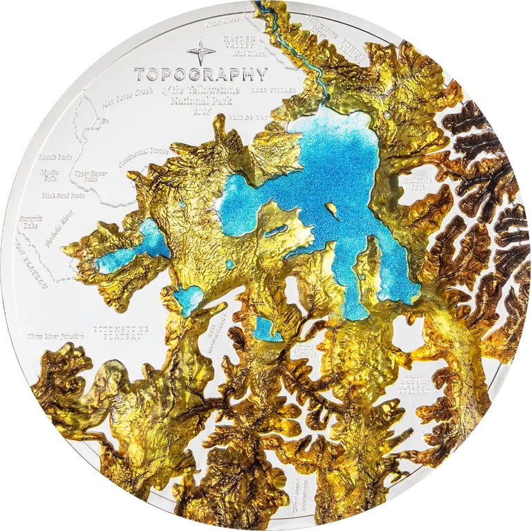 Front of Silver Topography Yellowstone 1000 g PF - Ultra High Relief 2026