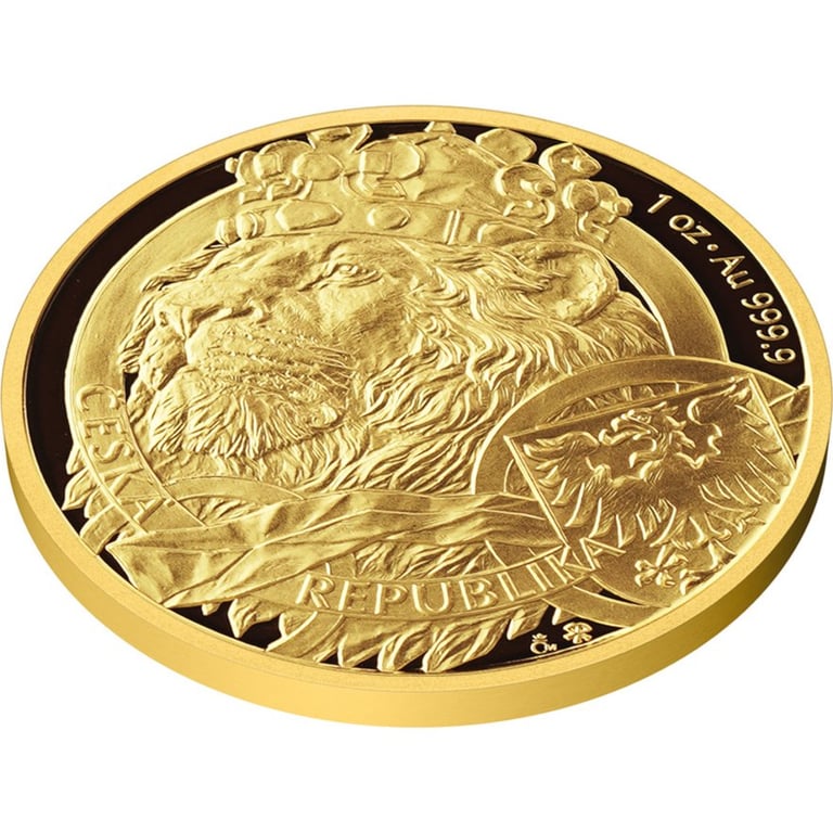 side view of the Gold Czech lion 1 oz - Proof - 2025