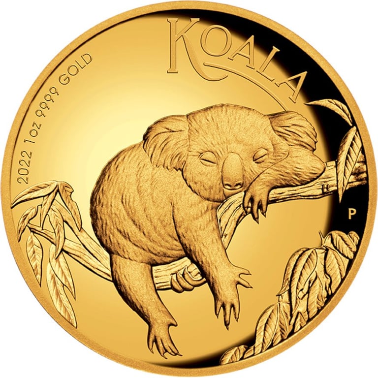 Front of the Gold Koala 1 oz PF - High Relief 2022