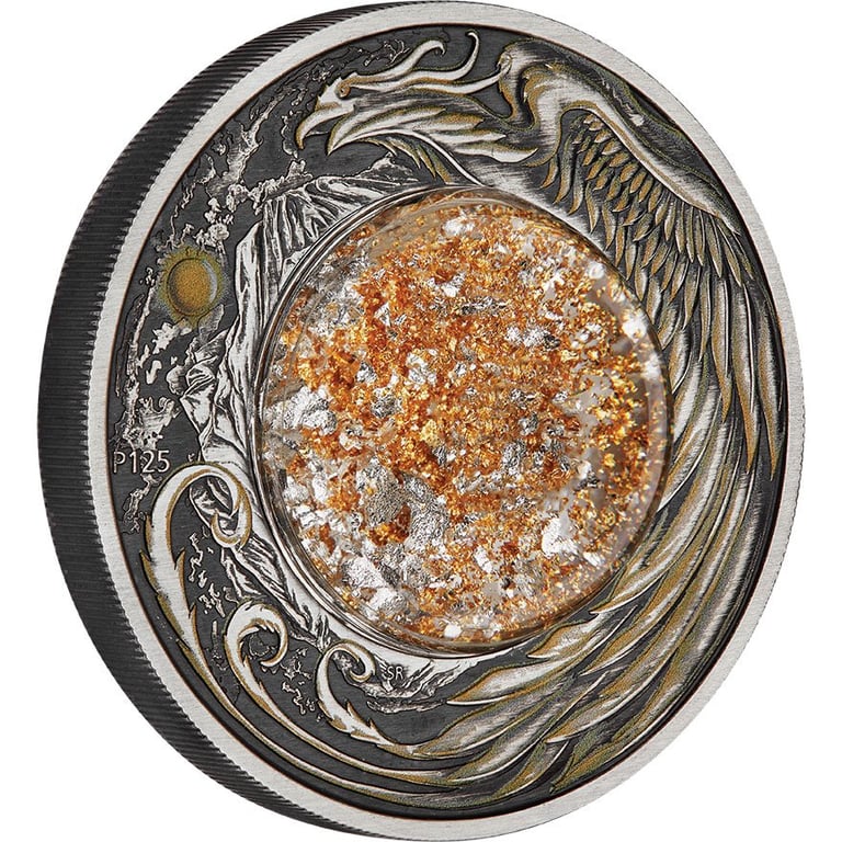 Side view of the Silver Alicanto 2 oz - Antique Finish