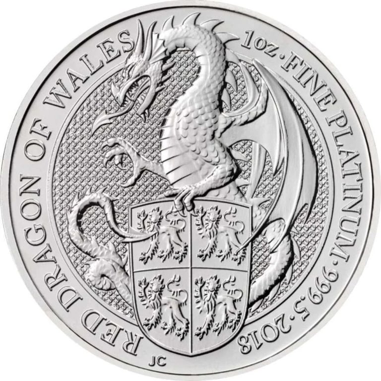 Front of the Platinum The Queen's Beasts 1 oz - Red Dragon of Wales 2018