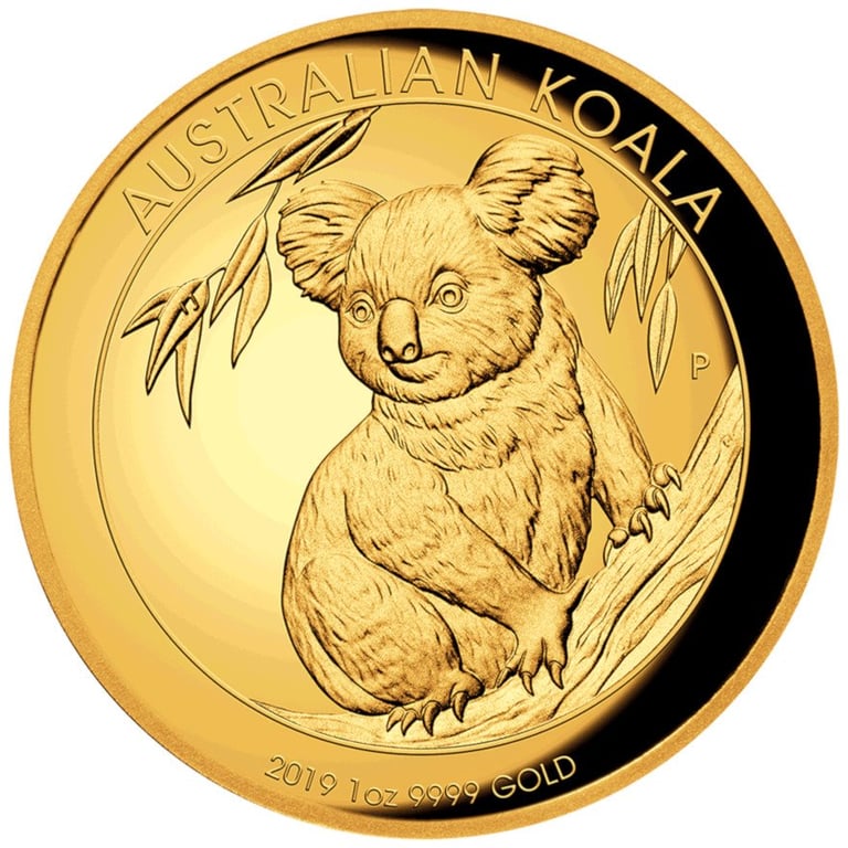 Front of the Gold Koala 1 oz PF - High Relief 2019