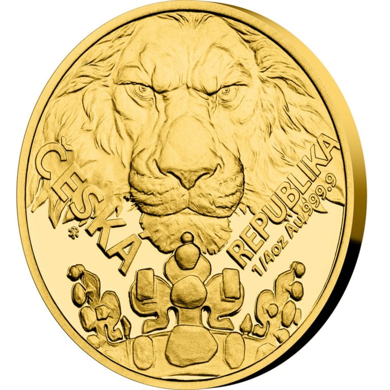 Side view of the Gold Czech Lion 1/4 oz - PF - 2023 (incl. case and COA)