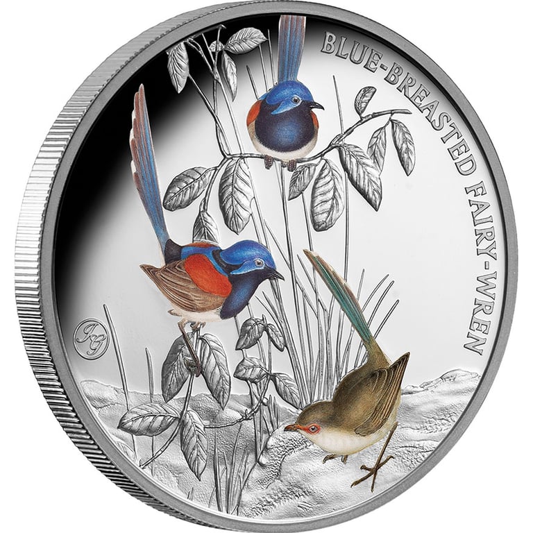 Side view of Silver Fairy-Wren 1 oz Proof - 2026