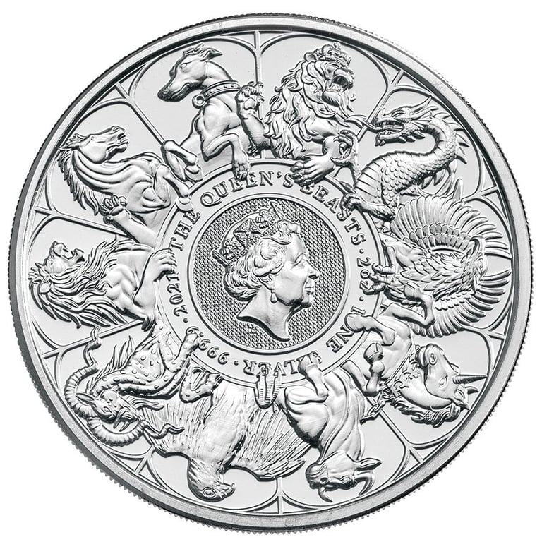Front of the Silver The Queen's Beasts - Completer Coin - 2 Ounce - 2021 