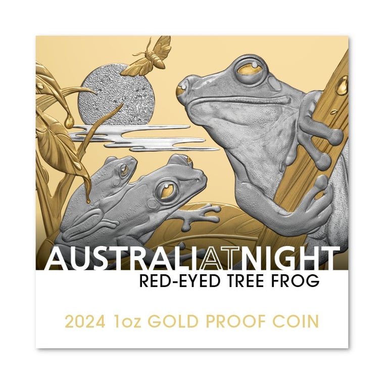 Original coin case of the Gold Red-Eyed Tree Frog 1 oz - Platinum Plated 2024