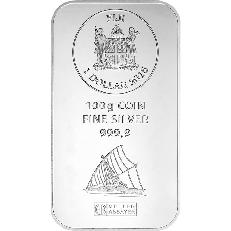 Front of the Silver coin bar 100g