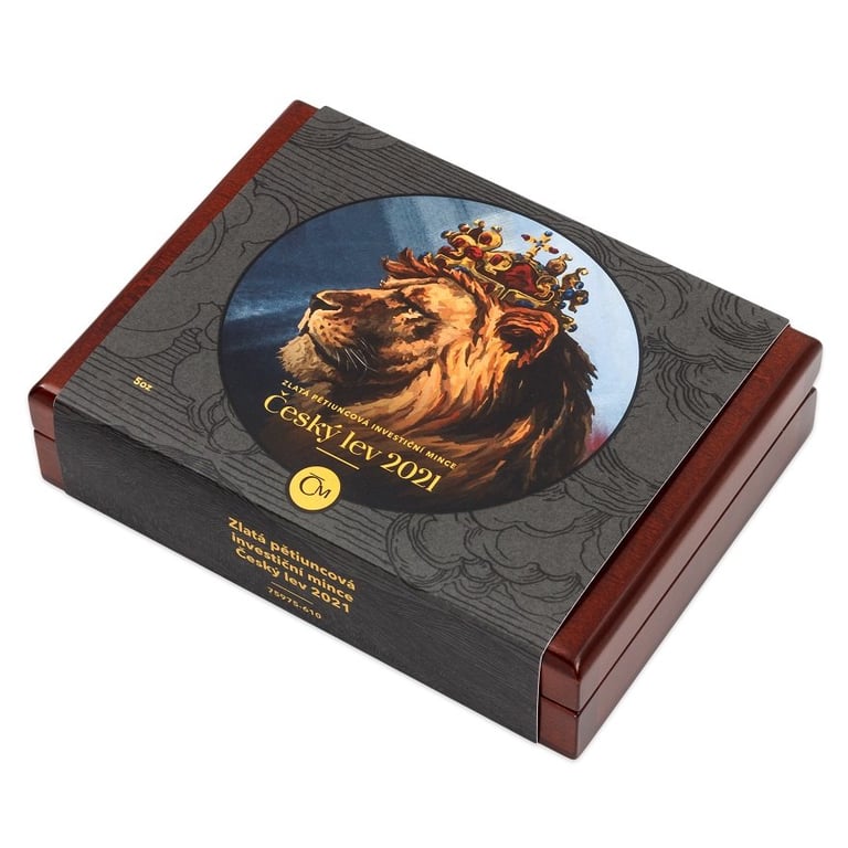 Original coin case of the Gold Czech Lion 5 oz - 2021