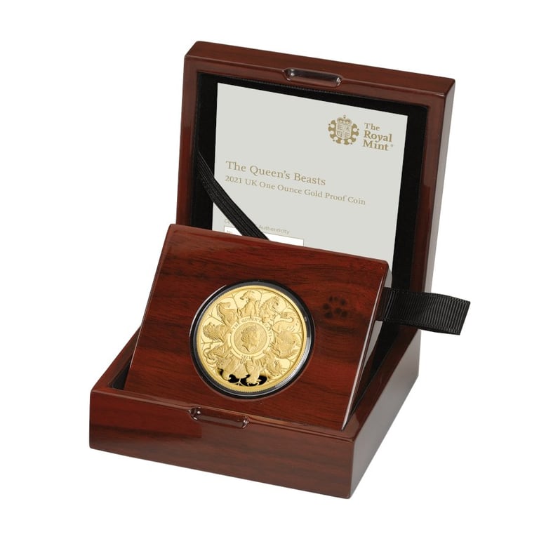 Gold The Queen's Beasts - Completer Coin - 1 oz PF - 2021 in the original coin case
