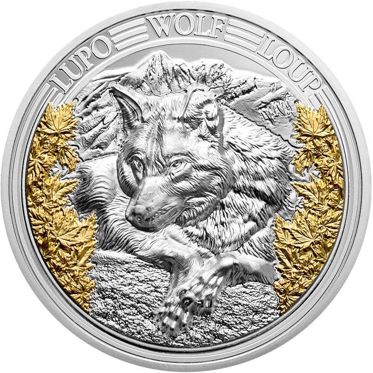 Front of the Silver Swiss Wildlife - Wolf 3 oz PP - Ultra High Relief 2025