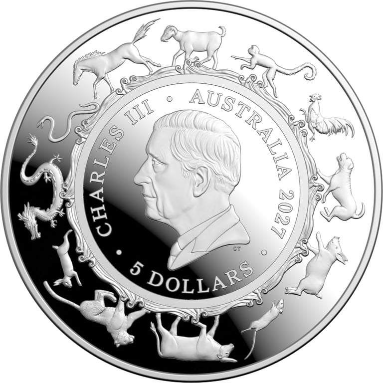 Back of Silver Lunar Goat 1 oz PF domed coin - RAM 2027