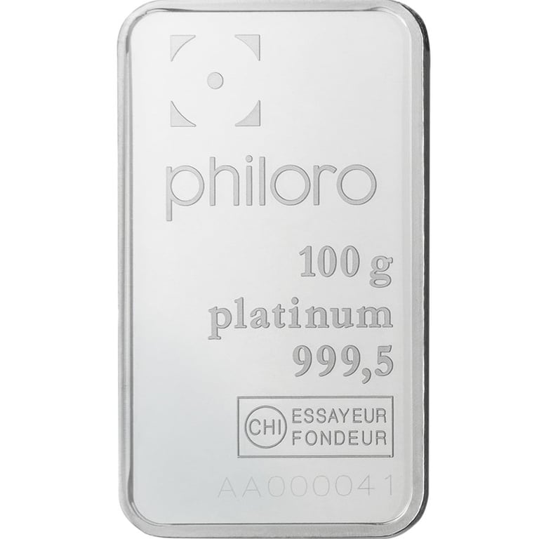 Front of the Platinum bar 100 g - philoro