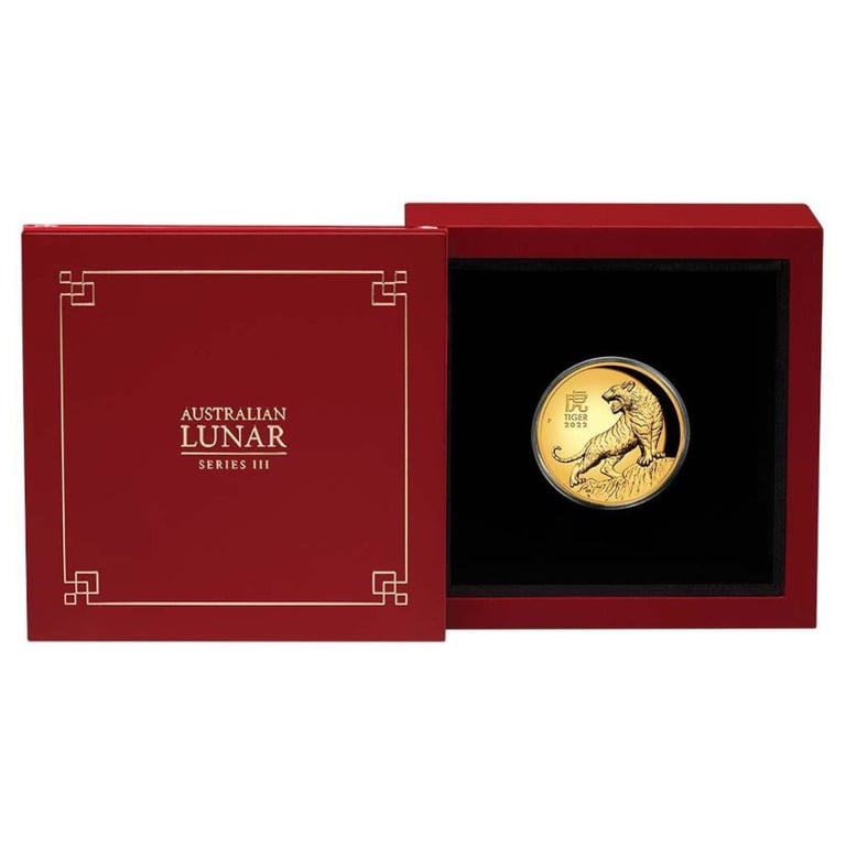 Gold Lunar III Tiger 1 oz PF - High Relief 2022 in the original coin case