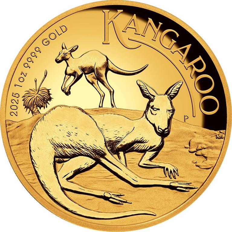 Front of the Gold Kangaroo 1 oz PF - High Relief 2025
