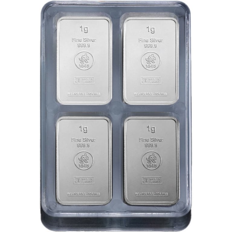 Front of the Silver bars UnityBox 100 x 1 g - various manufacturers