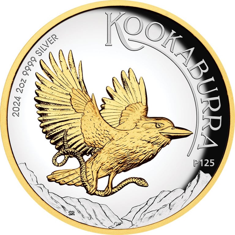 Front of the Silver Kookaburra 2 oz PF - High Relief 2024