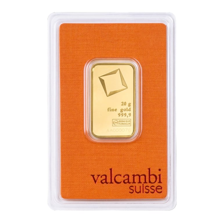 Front of the Gold bar 20 g - Valcambi