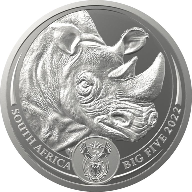 Front of the Silver Rhino 1 oz - Big Five Series II - 2022