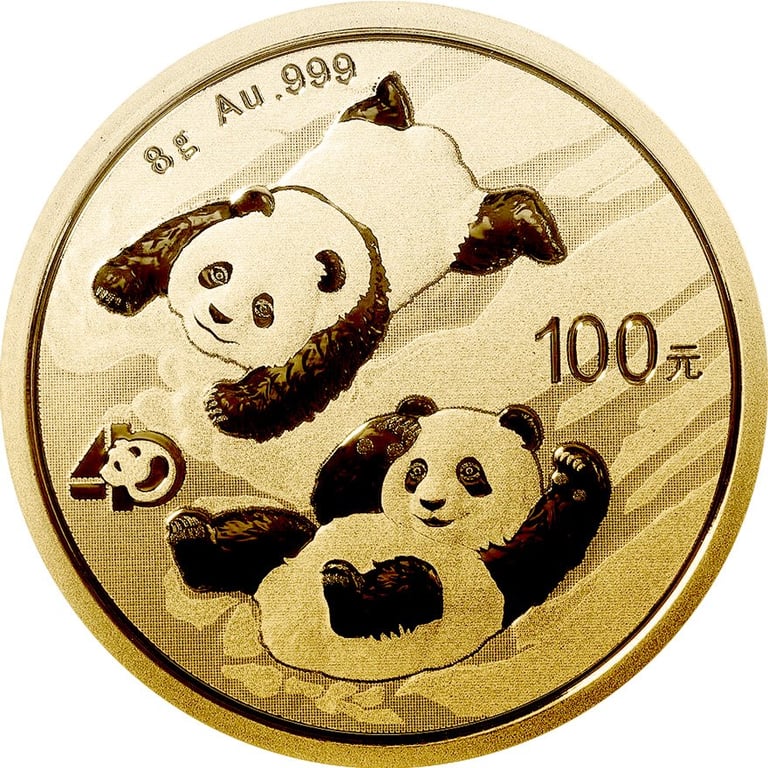 Front of the Gold China Panda 8 g