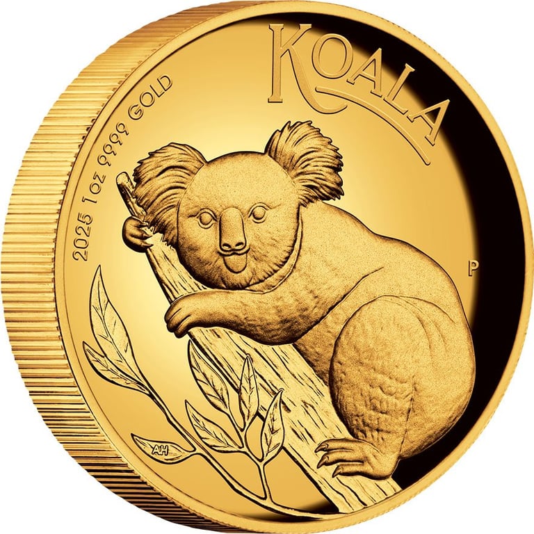 Side view of the Gold Koala 1 oz Proof- High Relief 2025
