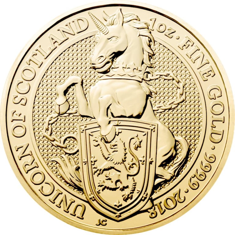 Front of the Gold The Queen's Beasts 1 oz - Unicorn of Scotland
