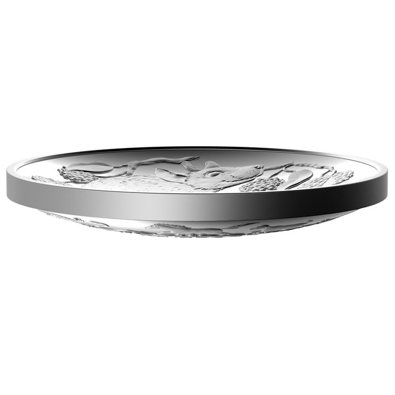 Side view of the Silver 1 oz Lunar Rat PF domed coin - RAM 2020