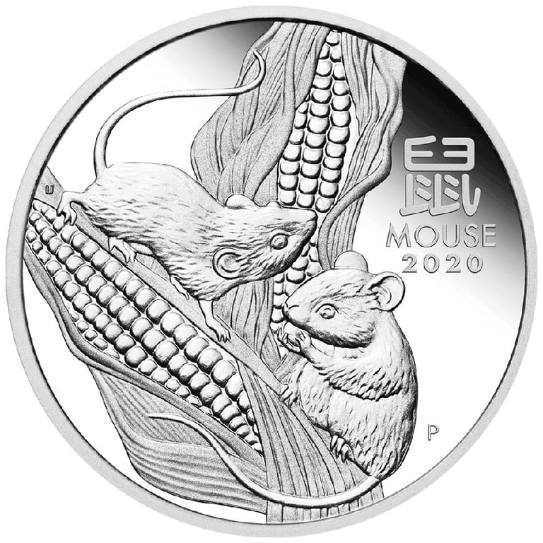 Front of the Silver Lunar III 1 oz Mouse PF - Perth Mint 2020