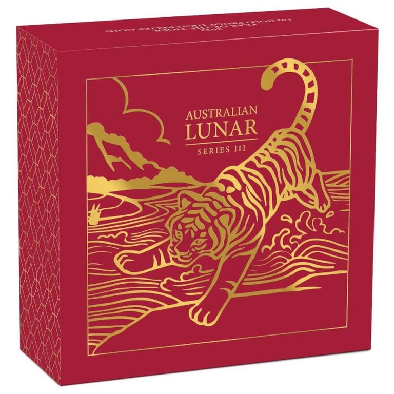 Original coin case of the Gold Lunar III Tiger 1 oz PF - High Relief 2022