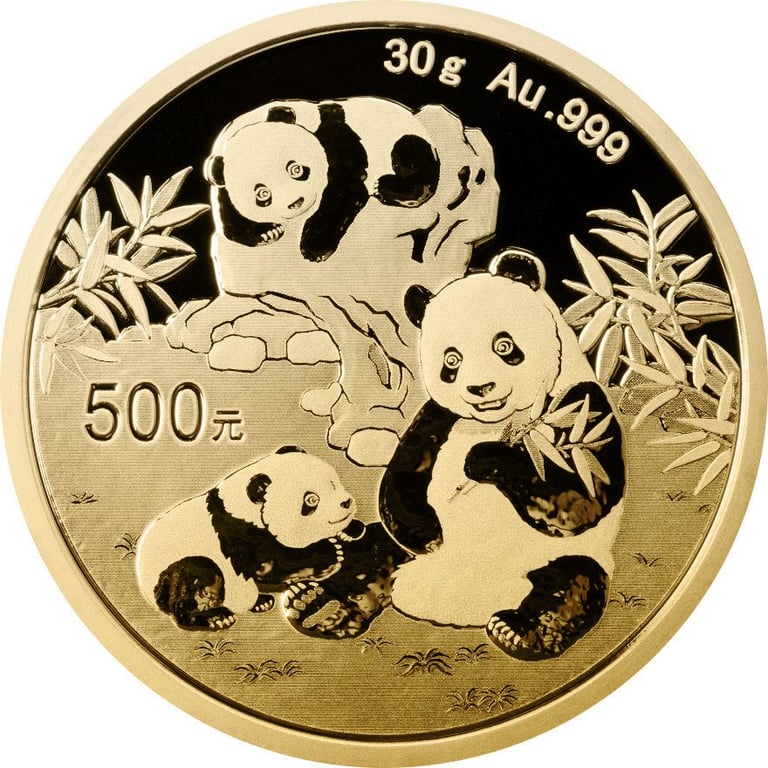 Front of the Gold China Panda 30 g - 2025