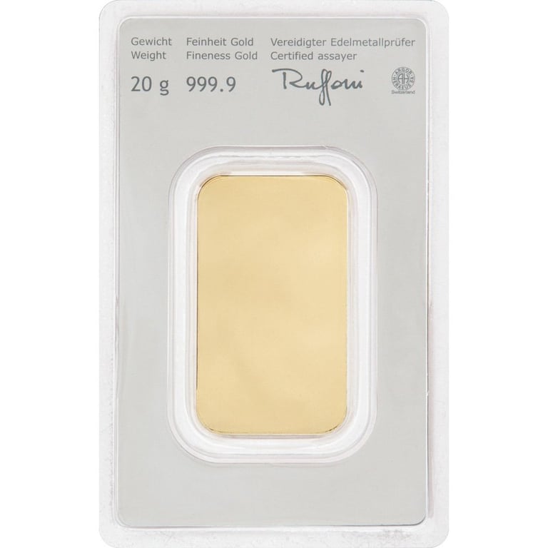 Back of the Gold bar 20 g - Austrian Mint in the blister card