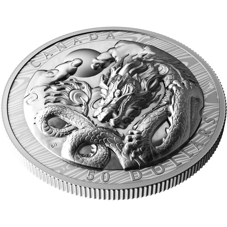 Side view of the Silver Lunar Dragon 3 oz PF - Ultra High Relief 2024