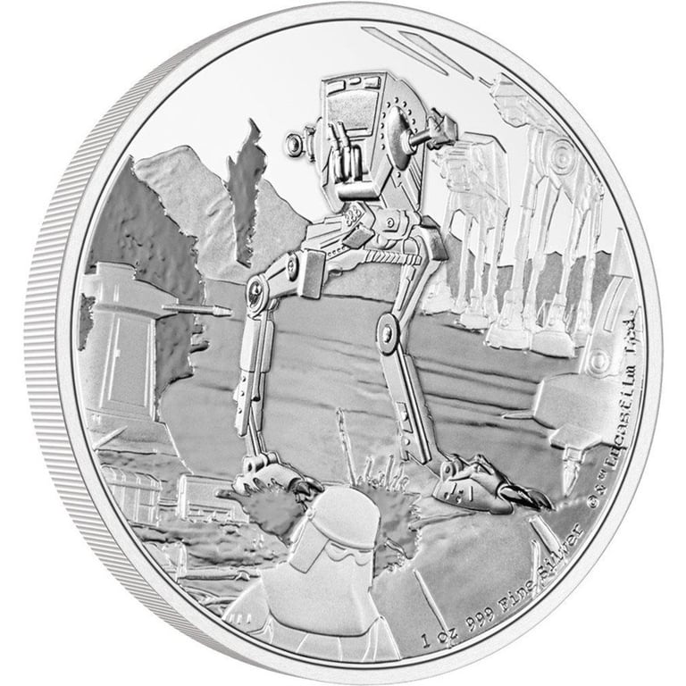 Side view of the Silver STAR WARS AT-ST Walker 1 oz PF