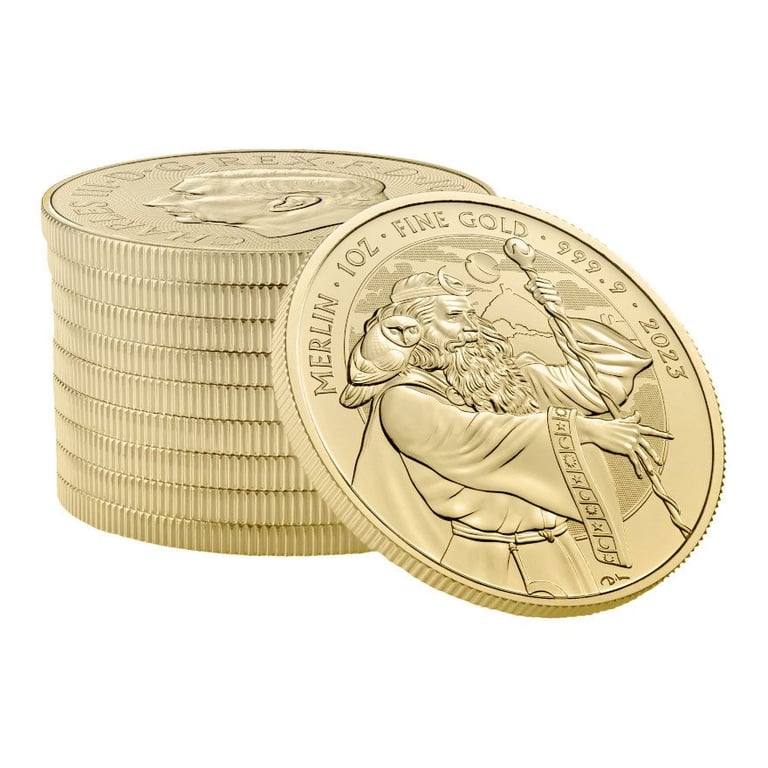 Side view of the Gold Merlin 1 oz - Myths and Legends 2023