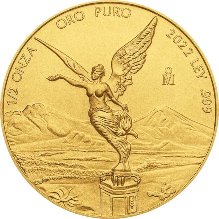 Front of the Gold Mexico Libertad 1/2 oz - various vintages