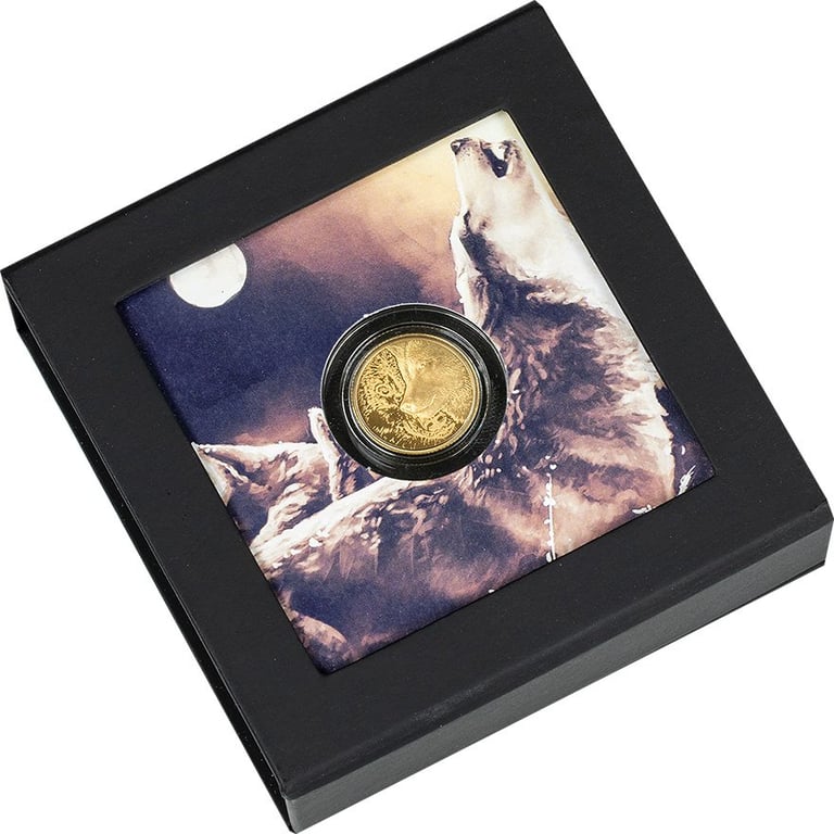 Gold Mystic Wolf 1/10 oz - Ultra High Relief in the original coin case