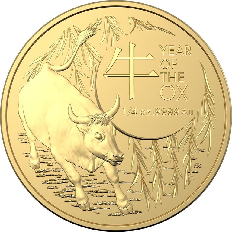 Front of the Gold Lunar Ox 1/4 oz - RAM 2021