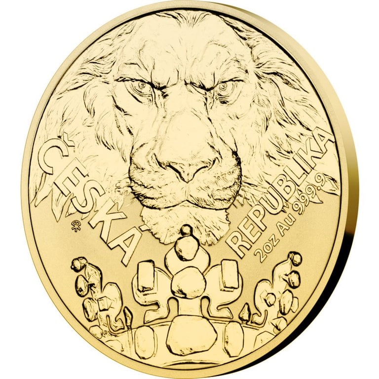Side view of the Gold Czech Lion 2 oz RP - 2023