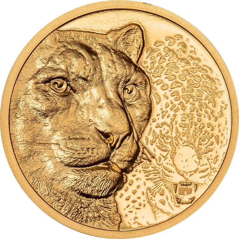 Front of the Gold Snow Leopard 1/10 oz PF - High Relief 2024