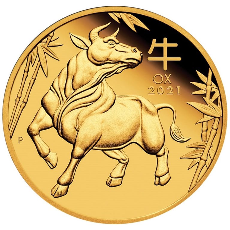 Front of the Gold Lunar III 1/4 oz Ox PF - 2021