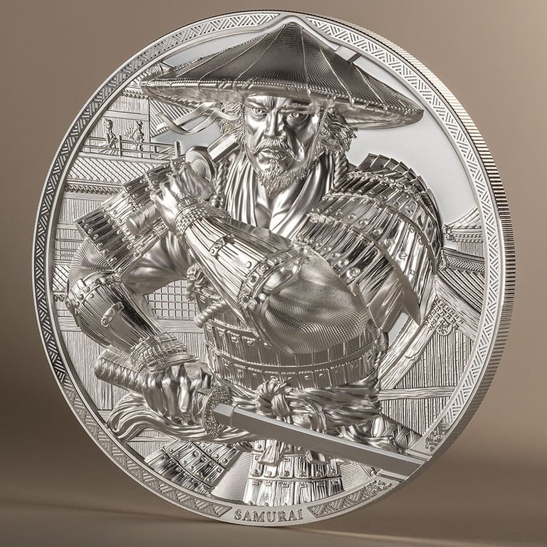 Side view of the Silver Samurai 5 oz PF - smartminting® 4.0 - 2025