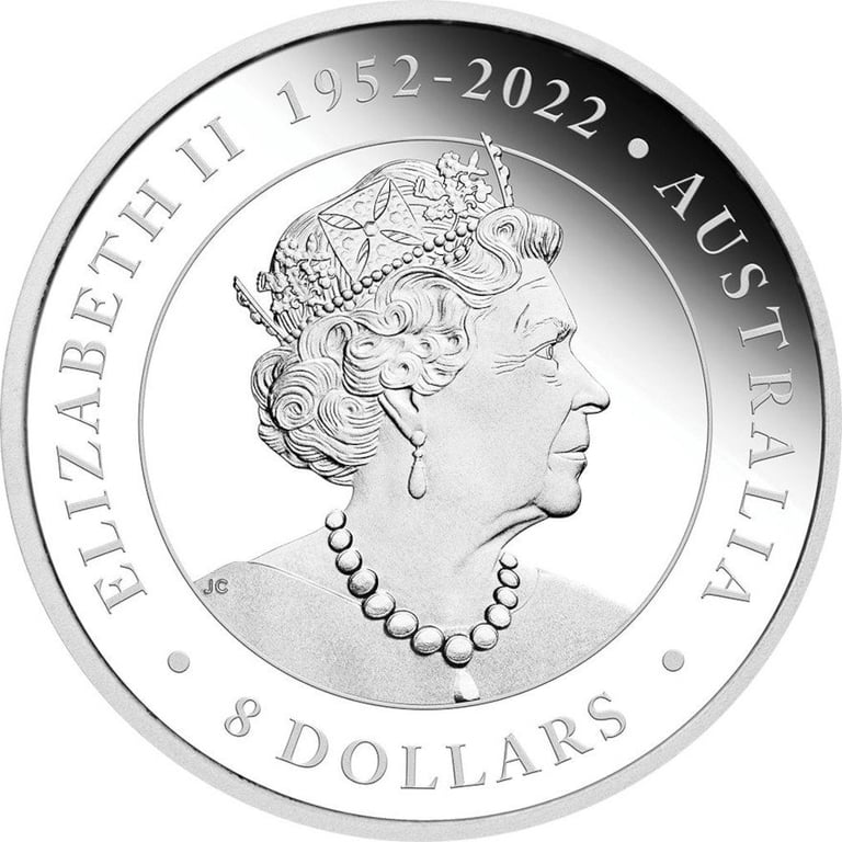 Back of the Silver Kookaburra 5 oz Proof - Incused - 2023